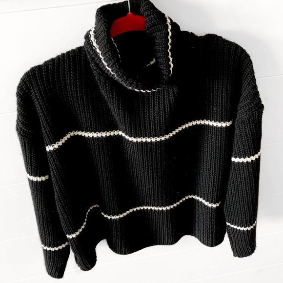 Roll Neck Stripped Drop Shoulder Sweater - Picture 4 of 4